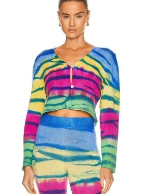 $1,455 The Elder Statesman Cashmere Frank Stripe Mini Cardigan Size Small